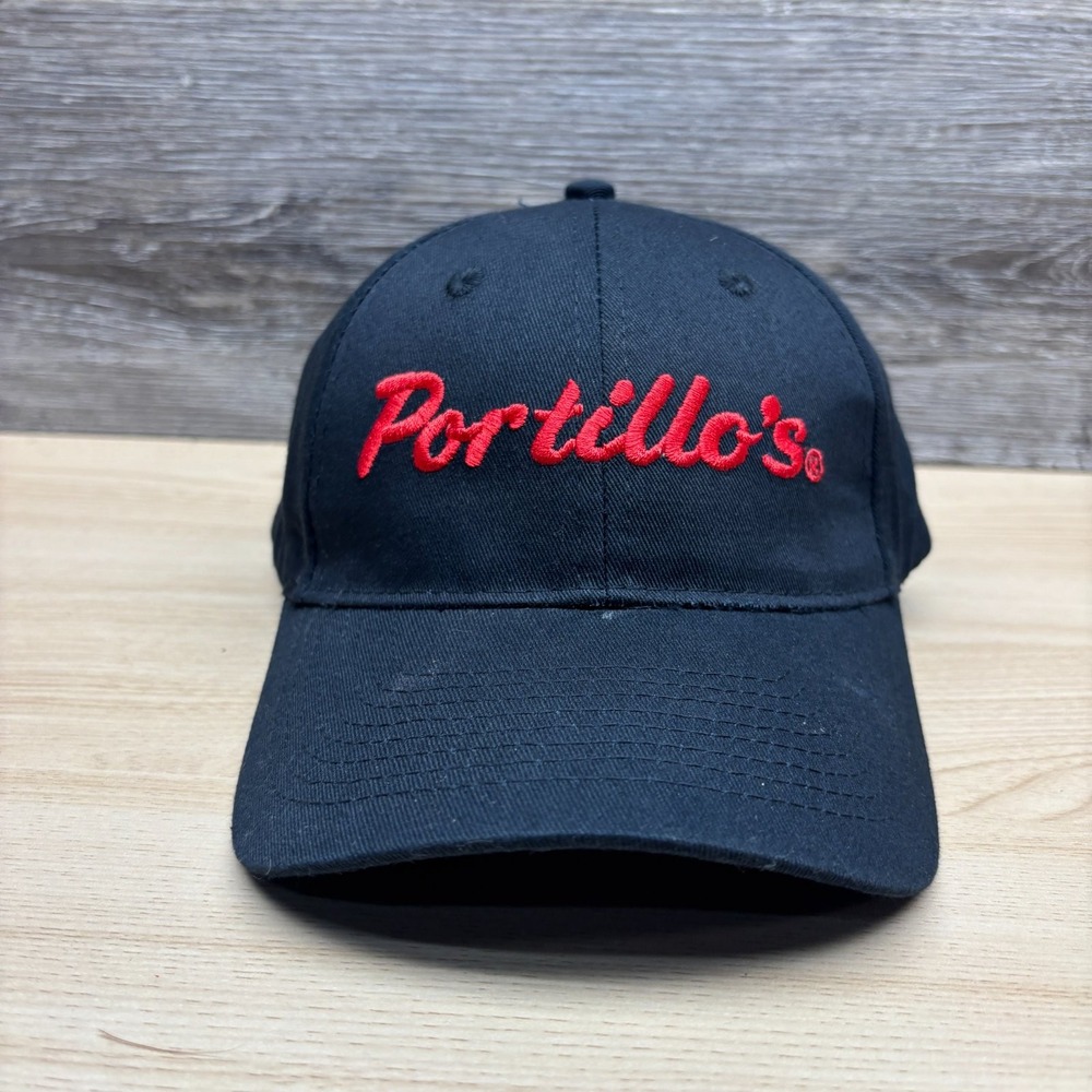 Portillo's Hat Cap Strap Back Black Red Logo Chicagoland Mens Port Company